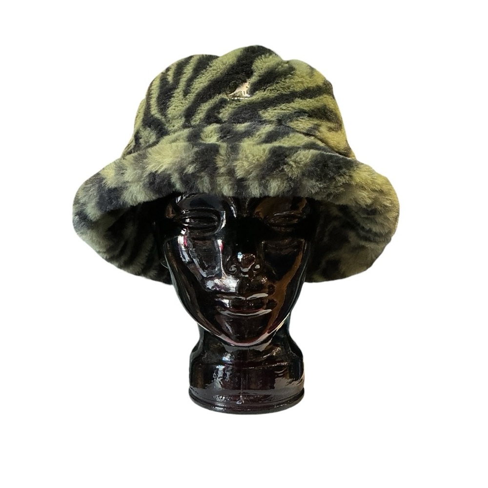 NWT Kangol Fur Bucket Hat- Olive Zebra